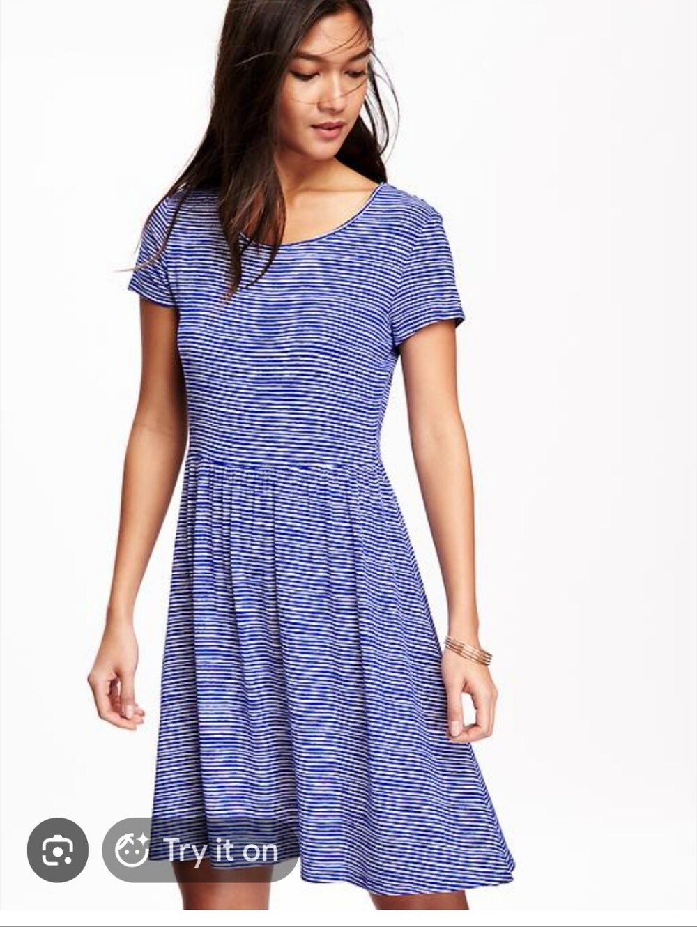 Old Nacy Fit Flare Striped Dress Size Medium NWT
